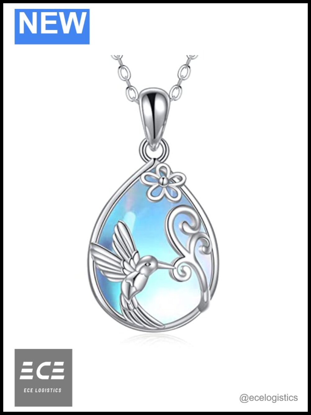 925 Sterling Silver Moonstone Hummingbird Pendant Necklace Adjustable 18+2 Inch